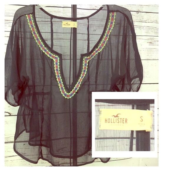 Hollister Small Very Sheer Black Tunic With Trim - Picture 1 of 8